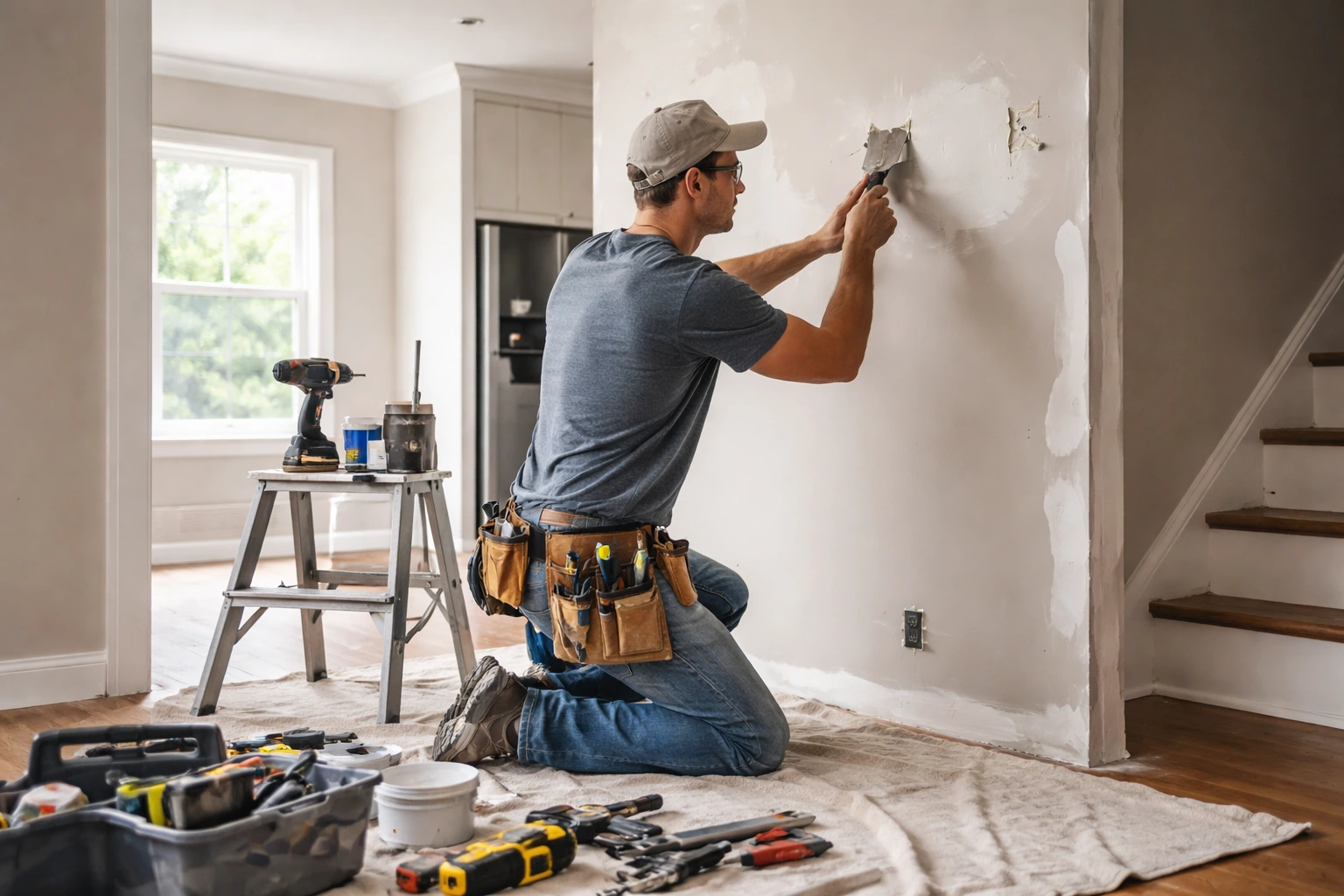 Handyman repairing drywall inside home in LaGrange MO and Quincy IL